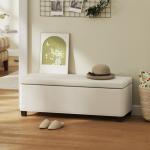 Banco de Arrumação Capacidade de 84 L Estofado em Veludo Banco Pé de Cama para Dormitório 112x42x40 cm Bege