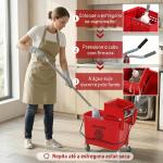 Balde de Limpeza com Escorredor Painel Separador e Rodas Capacidade de 20L para Limpezas Domésticas 45x26,5x70 cm Vermelho