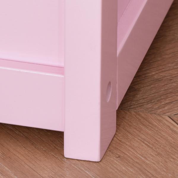 Baú de Brinquedos Banco de Armazenamento Infantil de Madeira de Pinho com Tampa de Amortecimento e Encosto Alto 60x30x50 cm Rosa