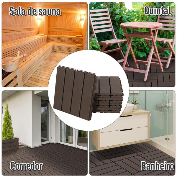 Conjunto de 9 Estrados 30x30cm com Área de 0.81 m² para Exterior e Interior Estrados com Sistema Click com Superfície Antiderrapante para Balcão Terraço Jardim Marrom
