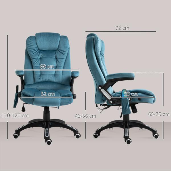 Cadeira de Escritório com 6 Pontos de Massagem Reclinável até 130° com Função de Aquecimento 68x72x110 - 120 cm Azul