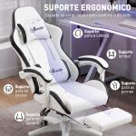 Cadeira Gaming de Couro PU com Altura Ajustável Reclinável 135° e Apoio para os Pés Retrátil 65x65x121 - 129 cm Branco e Preto