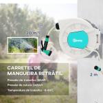 Carretel de Mangueira para Jardim 20+2 m com 7 Bocais Função de Bloqueio Retorno Automático e Giro de 180° Cinza Claro