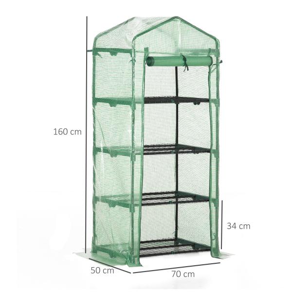 Estufa de Jardim com 4 Prateleiras e Cobertura de PE Estufa de Aço para Cultivo de Plantas Flores 70x50x160cm Verde