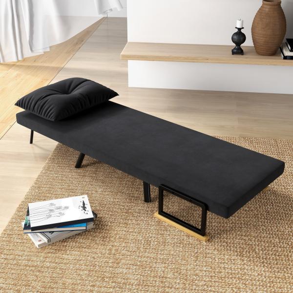 Poltrona Convertível em Cama Poltrona 3 em 1 Convertível em Cama com Encosto Ajustável em 5 Níveis 63x73x81 cm Preto