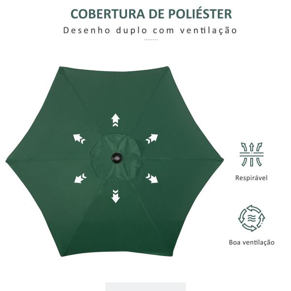 Chapéu de Sol de Jardim Ø2x2 m Chapéu de Sol com Mastro de Alumínio Manivela Teto com Ventilação Verde
