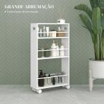 Estante de Casa de Banho com Rodas Carrinho Auxiliar de 3 Níveis com Barras Laterais e Alças 45x15x80 cm Branco