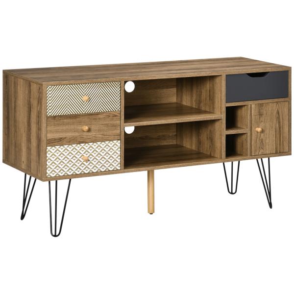 Móvel de TV com Prateleira de Armazenamento 4 Gavetas e Pés de Metal para Televisores de até 50 Polegadas 120x39x64cm Marrom