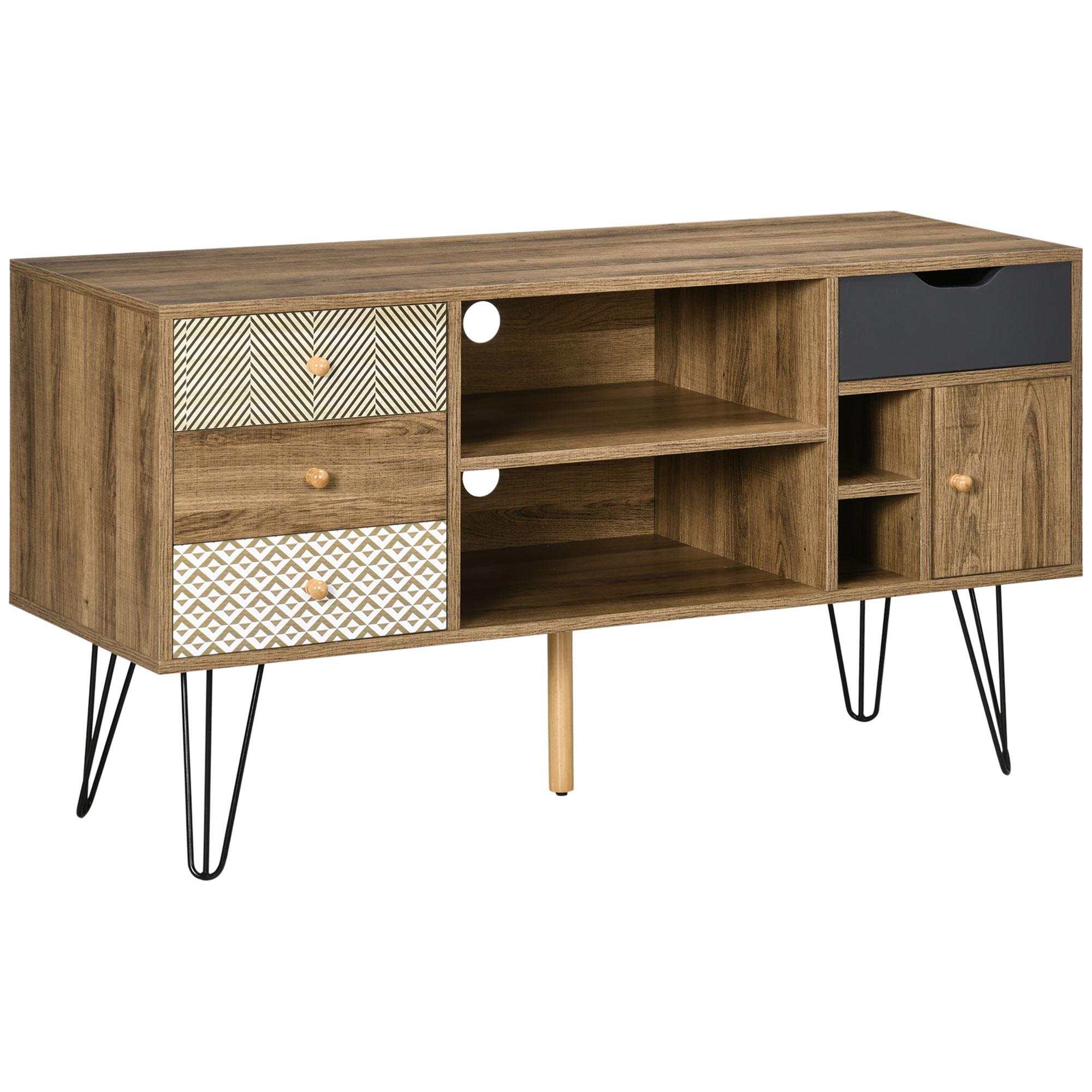 Móvel de TV com Prateleira de Armazenamento 4 Gavetas e Pés de Metal para Televisores de até 50 Polegadas 120x39x64cm Marrom