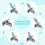 Triciclo para Bebés 2 em 1 de +12 Meses com Capota Dobrável Guiador Telescópico e Removível Bolsa e Porta - Garrafas Verde Água