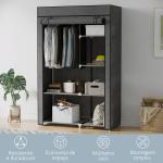 Roupeiro de Tecido Dobrável com 6 Prateleiras e 1 Barra de Pendurar para Dormitório Vestidor 103x43x162,5 cm Cinzento
