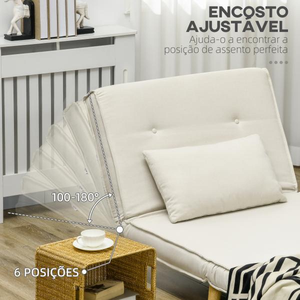 Poltrona 2 em 1 Sofá Cama Individual Dobrável com Encosto Ajustável e Almofada Carga 125 kg 90x78x79 cm Bege