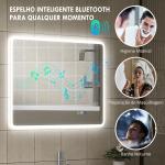 Espelho LED para Casa de Banho 90x70 cm com Bluetooth, 3 Tons de Luz, Antiembaciamento, Memória e IP44