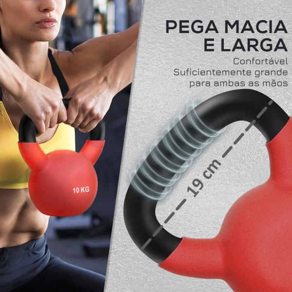 Kettlebell de 10 kg de Ferro Fundido Peso Russo com Revestimento de Neoprene para Treinamento de Força 18x11x20cm Vermelho