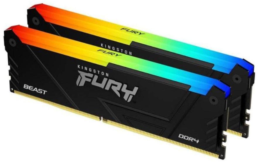 Kingston Kit 32GB (2 x 16GB) DDR4 3200MHz FURY Beast RGB Preto 1Rx8 CL16