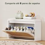 Banco para Sapatos Boho com Assento Acolchoado Porta de Rattan Gaveta Basculante Prateleira Ajustável 8 Pares 80x26x47,5 cm Branco
