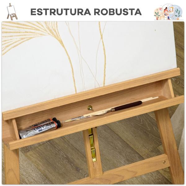Cavalete de Pintura Dobrável em Madeira, 235 cm, Altura e Ângulo Ajustáveis, Prateleira Inferior, Natural