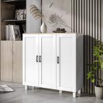 Aparador para Sala de Estar Móvel Buffet com 3 Portas e Prateleiras Ajustáveis 90x30x90 cm Branco e Madeira
