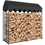 Suporte de Lenha Metálico para Exterior com Cobertura Impermeável, 186x70x185 cm, Preto