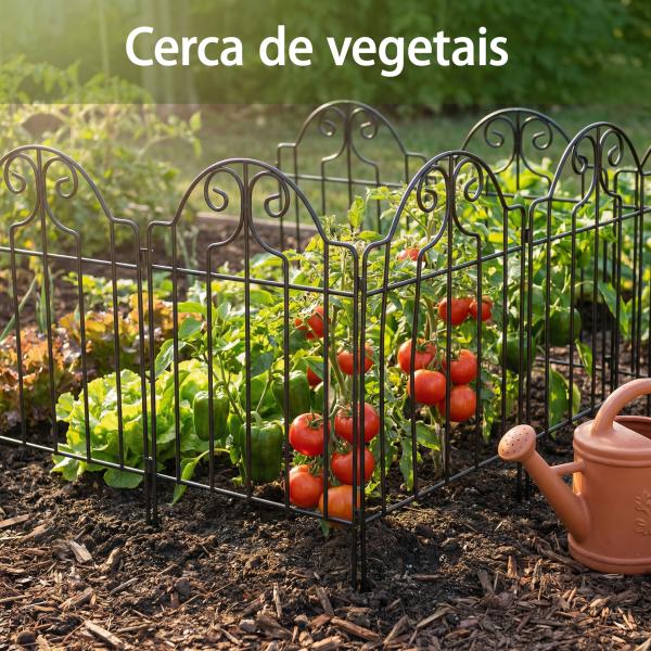 Conjunto de 4 Cercas de Jardim Metálicas 125x57 cm com Design Arqueado Resistente e Fácil de Instalar para Pátio Relva Preto