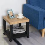 Mesa de Apoio para sofá mesa lateral com prateleira aberta Rodas 40x40x40 Preto e Madeira