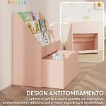 Estante para Livros Infantil de 4 Níveis com 3 Prateleiras e 1 Gaveta com Rodas 62,5x30x70 cm Rosa