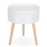 Mesa Apoio Redonda com 1 Gaveta Borda Elevada e 3 Pés de Madeira Estilo Moderno Ø38x45 cm Branco
