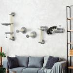 Prateleiras de Escalada para Gatos de Parede com Rede Plataformas Poste de Sisal e Escada 84,5x19x54 cm Cinza e Bege