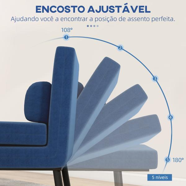 Sofá Cama Individual Dobrável com Encosto Ajustável em 5 Níveis Almofada e Estofado em Linho Sintético 75x70x75 cm Azul