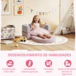 Sofá para Crianças com Almofada em Forma de Coroa Dobrável em Cama e Zona de Brincadeiras 116x61x14 cm Rosa e Azul Acinzentado