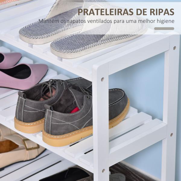 Sapateira de Madeira de 3 Níveis para até 9 Pares de Sapatos para Entrada Corredor Dormitório 70x26x57,5cm Branco