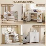 Mesa de Costura Dobrável com 6 Rodas Móvel para Máquina de Costura com 20 Pinos para Fios 4 Compartimentos 160x40x81,5 cm Branco