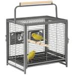 Gaiola para Pássaros Portátil com 2 Poleiros de Madeira Comedouros de Aço Inoxidável e Bandeja Amovível 48x38x47,8 cm Preto