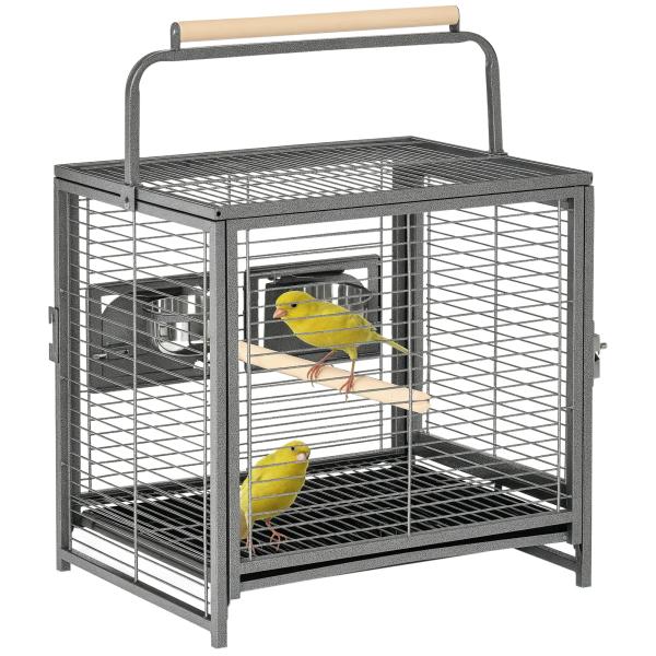 Gaiola para Pássaros Portátil com 2 Poleiros de Madeira Comedouros de Aço Inoxidável e Bandeja Amovível 48x38x47,8 cm Preto