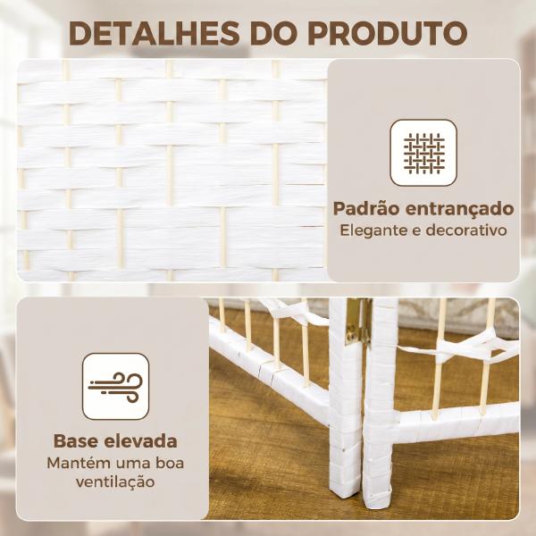 Biombo Separador de Ambientes de 6 Painéis Dobrável em Corda de Papel 160x170 cm Decoração para Quarto Branco
