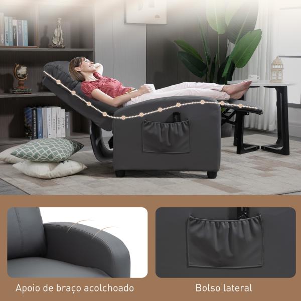 Poltrona de Massagem Reclinável com 2 Zonas de Massagem 8 Programas e 5 Níveis de Intensidade 68x88x98 cm Cinzento