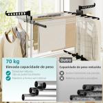 Estendal Dobrável para Roupa com Rodas Estendal Vertical de Aço com 3 Níveis Laterais Dobráveis 73x64x177cm Preto e Branco