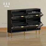 Sapateira Estreita com 4 Portas Caneladas e Estantes Ajustáveis para 20 Pares 105x24x91,5 cm Preto