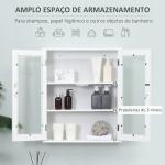 Armário Casa de Banho de Parede com 2 Portas de Cristal Armário Suspenso com Prateleiras Ajustáveis em Altura Multiuso para Cozinhas Sala de Estar 55x20x65cm Branco