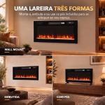 Lareira Elétrica Ultrafina 900/1800W Encastrável/De Parede/De Pé, 12 Cores de Chama 3D, Controlo Remoto, até 35 m², Preta