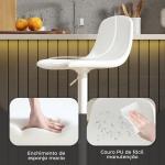2 Bancos de Bar Reguláveis em Altura 84 - 104 cm com Encosto e Apoio para os Pés Estofadas em PU Giratórias em 360° Branco