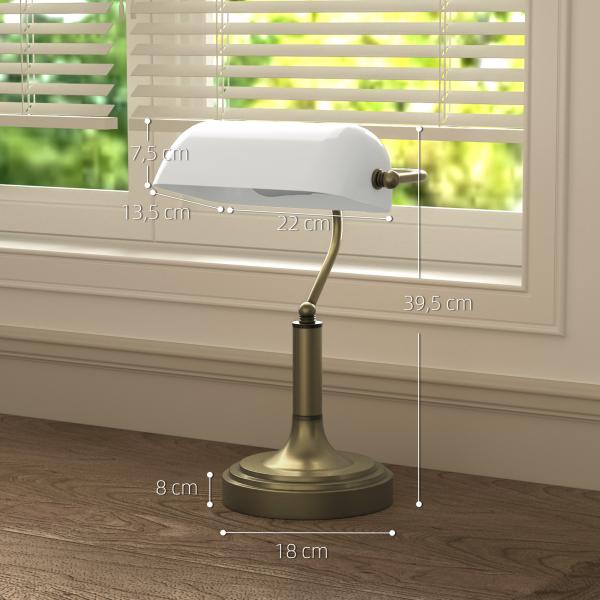 Candeeiro de Mesa Banqueiro Candeeiro de Mesa Vintage E27 com Ecrã Orientável a 45° 26,8x22x39,5 cm Branco