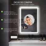 Espelho Casa de Banho com Luzes LED 70x90 cm Função Antiembaciamento 3 Temperaturas de Cor Ajustável e Função de Memória Prata