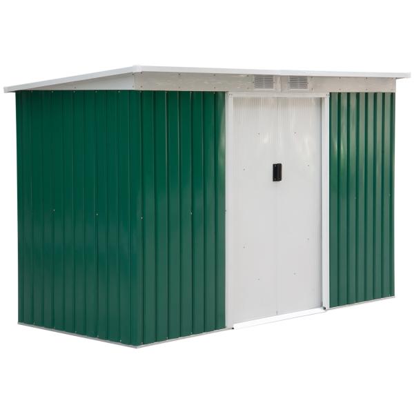 Abrigo de Jardim 280x130x172cm Abrigo de Exterior de Aço Galvanizado com Porta Corredeira e Ventilações Verde
