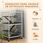 Gaiola para Roedores 80x52x128 cm Casa de 4 Alturas com Rampas Suspensa Rede Bandeja Removível Rodas Branco Rajado e Preto