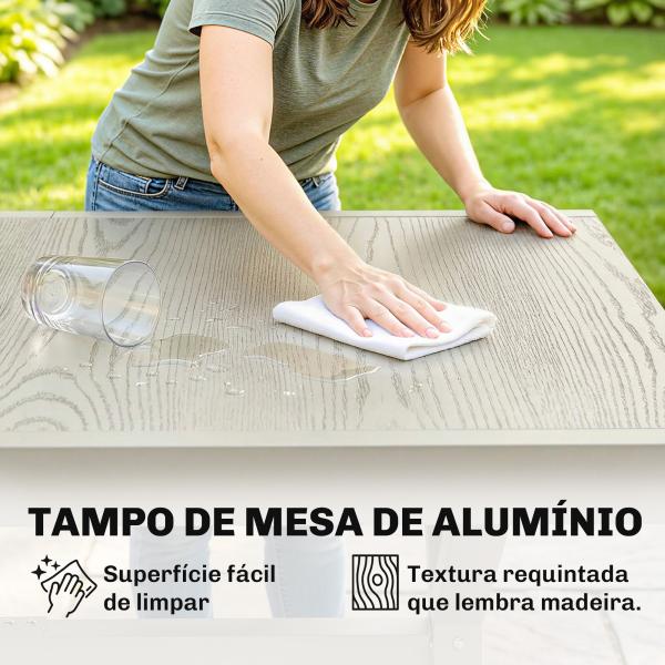 Mesa de Jardim Extensível com Superfície em Alumínio 154/214x85 cm com Efeito Madeira para 8 - 10 Pessoas Cinza Claro