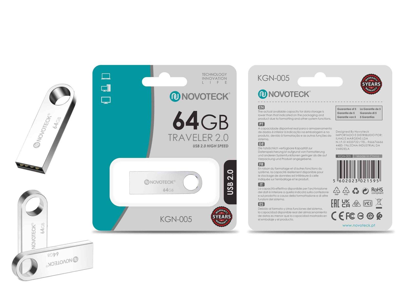Pen Drive Novoteck 64GB USB 2.0 Traveler – KGN-005