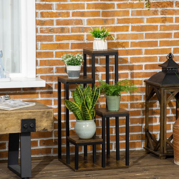 Suporte para Plantas de 4 Níveis com Base, Estante para Vasos para Interior e Exterior, 40x40x81 cm, Castanho