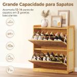 Sapateira com 2 Compartimentos Basculantes Sapateira Estilo Bohemio Estreita com Prateleiras Ajustáveis para 12 - 14 Pares de Sapatos 69x29x83 cm Madeira