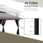 Tenda Dobrável Pop - up com Altura Ajustável Proteção UV50+ Telhado Duplo e Redes Mosquiteiras 4x4x2,8 m Cinzento Claro